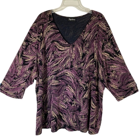Maggie Barnes plus size 4X V-neck lightweight stretchy tunic pull-on top purple - Picture 1 of 5